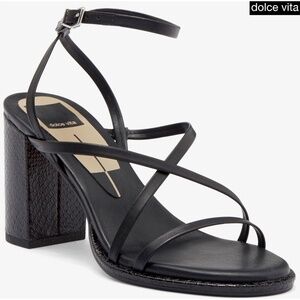 DOLCE VITA NIB BARLY BLACK LEATHER HEELED STRAPPY SANDAL. SIZE 9M